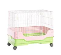 Cage portable pour petit lapin avec plateau extractible et plate-forme à roulettes pour la maison ou l'intérieur - 63,5 cm (rose)