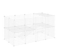 Cage pour animaux domestiques - PawHut - modulable - 2 niveaux 36 panneaux bords arrondis - fil en acier - 146 x 73 x 73 cm - blanc