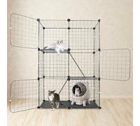 Cage pour chat à 3 étages amovible en fil métallique pour chat adulte avec 3 portes et 2 échelles, grand espace d'exercice pour chat pour 1 à 2 chats