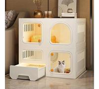 Cage pour chat à 3 niveaux avec clôture intégrée et roues mobiles, facile à installer et design respirant, enclos universel pour toutes les saisons, fabriqué en plastique épais et en résine