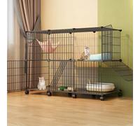 Cage pour chat à 3 niveaux avec roulettes, parc d'intérieur extensible, boîtier amovible pour 1 à 3 chats, niche peu encombrante avec échelles, noir (43 x 19 x 31 cm)