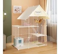 Cage pour chat à montage libre, avec toit, enclos amovible à 3 niveaux, niche pour chat, lapin, chinchilla (style 1, 111 x 75 x 146 cm)