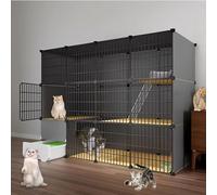 Cage pour chat avec bac à litière extractible, panneau en PVC et cadre en métal, facile à nettoyer et à entretenir