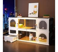 Cage pour chat avec litière, grande villa d'intérieur pour chat, niche pour animaux domestiques à 2 couches avec porte transparente, design spacieux pour chats, 140 x 45 x 35 cm, accès facile et vie