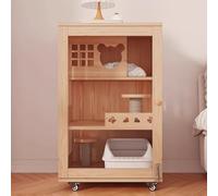 Cage pour chat avec roues et griffoir, niche intérieure pour petits animaux, design en bois durable