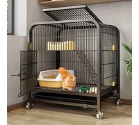 Cage pour chat avec roues - Parc et enclos à 2 étages avec rampe, lits et hamac pour intérieur/extérieur