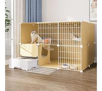 Cage pour chat - Cage d'intérieur pour chat - Grand parc pour chat à 2 niveaux à faire soi-même avec porte et bac à litière fermé pour chaton, lapin, chinchilla FANDIAO