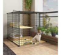 Cage pour Chat, Caisses pour Chats D'Intérieur, Parc pour Chat, Enclos Extérieur pour Chat, Chenil en Métal avec Tapis De Plateforme pour 1 À 2 Chats, Furet, Chinchilla, Lapin, Petits Animaux (75 X