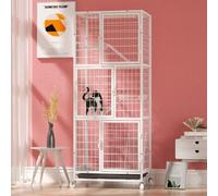 Cage pour chat d'extérieur avec plateformes, grand espace avec roulettes, plateau extractible, niche multifonction pour l'intérieur et l'extérieur