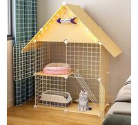 Cage pour Chat d'intérieur à 2 Niveaux, Niche pour Chat, Niche en métal, enclos Durable pour Animaux de Compagnie avec bac à litière, hamac pour Chat - pour Lapin, Lapin, Cochon d'Inde, Chin