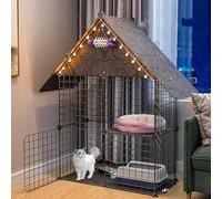 Cage pour Chat d'intérieur à 2 Niveaux, Niche pour Chat, Niche en métal, enclos Durable pour Animaux de Compagnie avec bac à litière, hamac pour Chat - pour Lapin, Lapin, Cochon d'Inde, Chin