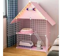 Cage pour Chat d'intérieur à 2 Niveaux, Niche pour Chat, Niche en métal, enclos Durable pour Animaux de Compagnie avec bac à litière, hamac pour Chat - pour Lapin, Lapin, Cochon d'Inde, Chin