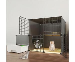 Cage pour chat d'intérieur avec bac à litière extractible, panneau en PVC et cadre en métal pour un nettoyage facile