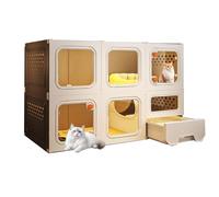 Cage pour chat d'intérieur avec bac à litière - Matériau en plastique durable et résine, fenêtres transparentes, verrous à bouton sécurisé, idéal pour les petits chats