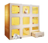 Cage pour chat d'intérieur avec bac à litière - Matériau en plastique durable et résine, fenêtres transparentes, verrous à bouton sécurisé, idéal pour les petits chats