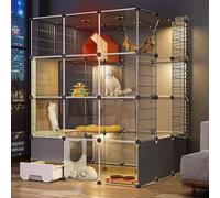 Cage pour chat d'intérieur avec bac à litière, panneau transparent, niche pour animaux domestiques, enclos pour chat avec plateformes, toilettes séparées pour chats