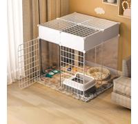 Cage pour chat d'intérieur avec bac à litière, parc transparent pour chat, 2 portes, facile à assembler, pour chats, petits animaux