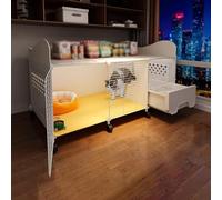 Cage pour chat d'intérieur avec bac à litière semi-fermé, avec espace de rangement supérieur, parc portable avec roulettes, pour petit animal, chaton