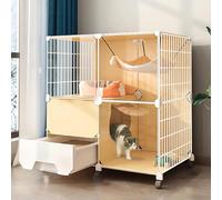 Cage pour chat d'intérieur avec litière pour chat, grand enclos amovible en fil métallique pour chaton, cage mobile pour chat avec roues universelles, parc pour intérieur et extérieur, cage à