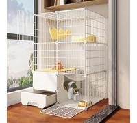 Cage pour chat d'intérieur, clôture métallique à monter soi-même, avec bac à litière, pour 1 à 2 chats, furet, chinchilla, lapin (couleur unique, 75 x 49 x 109 cm)