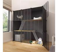 Cage pour chat d'intérieur - Enclos pour chat à 3 niveaux avec litière, lit et gamelle pour 1 à 3 chats - Niche à chat et villa à faire soi-même