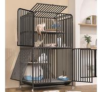 Cage pour chat d'intérieur extra large à double couche avec roulettes, robuste et fermée pour animal domestique, cage épaisse et cryptée pour chat