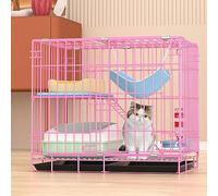 Cage pour chat d'intérieur pliante double couche avec roulettes, plateau et hamac - Maison pour chat à deux étages avec toilettes pour un usage domestique