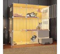 Cage pour chat extra large à 3 niveaux avec bac à litière, parc d'intérieur à faire soi-même pour petits animaux de compagnie, espace d'exercice spacieux, design d'angle, taille B-109 x 95 x 109 cm
