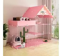 Cage pour Chat Extra Large, Cage Portable pour Chat, Cages D'Intérieur pour Chat, Grandes Cages pour Cochons d'Inde, Cage Pliable pour Chat, Grand Lieu d'exercice Idéal pour 1 À 4 Chats (Rose 147 X