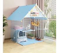 Cage pour Chat Extra Large, Cage Portable pour Chat, Cages D'Intérieur pour Chat, Grandes Cages pour Cochons d'Inde, Cage Pliable pour Chat, Grand Lieu d'exercice Idéal pour 1 À 4 Chats (Bleu 75 X 7