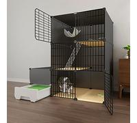 Cage pour chat - Grand parc d'intérieur avec hamac, idéal pour les petits animaux, chatons, lapins et chiots - Niche spacieuse pour jouer et se sentir confortable