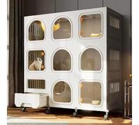 Cage pour Chat, Grande Cage à 3 Niveaux avec bac à litière - Condo Mobile Multifonctionnel pour Chat, utilisable à l'intérieur comme à l'extérieur, spacieuse Villa sur Roues, idéale pour Les