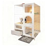 Cage pour Chat Intérieur avec Bac à Litière Panneaux Transparents Multi-Niveaux Plateau Enclos pour 1-3 Chats et Petits Animaux(71x46x114cm)