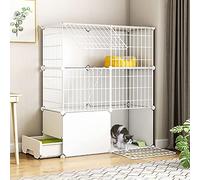 Cage pour Chat Intérieur DIY Cages pour Chat Parc Amovible en Fil Métallique Cage pour Chaton Enclos pour Chat avec Porte pour Chaton Petits Animaux (Blanc 95X37X109Cm)