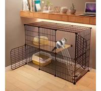 Cage pour Chat Interieur Métal Cage de Transport Chat Cage À Chat À Épissure Gratuite avec Gamelle pour Chat, Bac À Litière, Hamac, Lit pour Chat et Outils d'installation(Black,105 * 45 * 70cm)