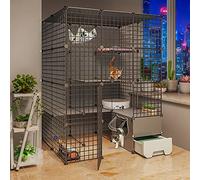 Cage pour Chat intérieure, Coquille de Cage pour Chat d'intérieur, boîte de Nouilles Plates de chenil détachable Bricolage, Grande Aire de Jeux, Cage pour Petits Animaux (White 111 * 95 * 145cm)