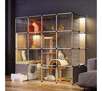 Cage pour Chat Intérieure Et Extérieure avec Bac à Litière Parc pour Animaux De Compagnie pour Chats Chenils Au Design Transparent pour Chats Facile à Nettoyer, Package a, 145 * 75 * 145CM