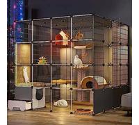 Cage Pour Chat Intérieure/Extérieure, Cage Pour Chat Avec Bac À Litière, Parc Pour Animaux De Compagnie Pour Chats, Conception Transparente, Chenils Pour Chats Faciles À Nettoyer (Paquet B 145*145*1