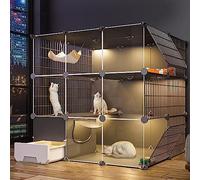 Cage Pour Chat Intérieure/Extérieure, Cage Pour Chat Avec Bac À Litière, Parc Pour Animaux De Compagnie Pour Chats, Conception Transparente, Chenils Pour Chats Faciles À Nettoyer (Paquet C 110*95*10