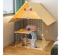 Cage pour Chat - Parc À Chat À 2 Niveaux, Grande Cage D'Intérieur avec Bac À Litière, Caisse Pliable en Métal avec Toit Et Porte - Enclos pour Animaux De Compagnie pour Lapin, Cochon d'Inde, Chinchi