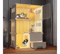 Cage pour chat - Parc intérieur à 3 étages avec bac à litière, design d'angle pour petits animaux, espace d'exercice spacieux pour chats