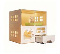 Cage pour Chat Transparente avec Bac à Litière Maison à Plusieurs Niveaux, Enclos avec Verrou Sécurisé Idéal pour 1-3 Chats, Furets, Lapins(71x46x71CM)