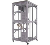 Cage pour chats Deluxe - 3 niveaux, 1 porte - Enclos pour chats 760x865x1630mm - Grillage galvanisé & bois de sapin - Cage pour rongeurs 14kg par étage - Idéal pour chats & autres petits animaux