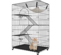 Cage pour chats Deluxe - 4 niveaux, 2 portes - 90x60x133cm - Fer avec surface laquée - Cage pour rongeurs incl. 3 échelles - Idéal pour chats et autres petits animaux
