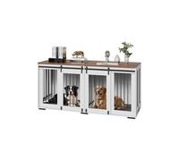 VEVOR Cage pour Chien 1800x600x861 mm Meuble Cage Chien Bois Intérieur Multi-usage, Double Porte Coulissante, Plateau Amovible, Table Appoint pour Chiens Taille Petite, Moyenne, Grande, Marron & Blanc