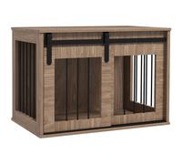 PawHut Cage Caisse Niche pour Chien Animaux intérieur Meuble Cage Chien intérieur 1 Porte coulissante, Table d'appoint, métal Effet Bois, dim. 57H x 80L x 54l cm