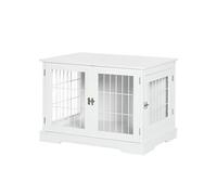 PawHut Cage pour chien 2-en-1 meuble table d'appoint 2 portes verrouillables Métal/MDF 76x54.5x56 cm