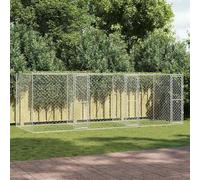 Cage pour chien argentée 600 x 200 x 200 cm, en acier galvanisé pour grands chiens, enclos extérieur sûr avec porte verrouillable, résistante à la corrosion