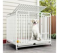 Cage pour Chien, Cage à chenil avec Roues verrouillables, Toit en Tube carré galvanisé épais et puits de lumière Plateau Amovible(White,110 cm L x 72 cm W x 95 cm H)