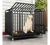 Cage pour Chien, Cage à chenil avec Roues verrouillables, Toit en Tube carré galvanisé épais et puits de lumière Plateau Amovible(Black,125 cm L x 95 cm W x 110 cm H)